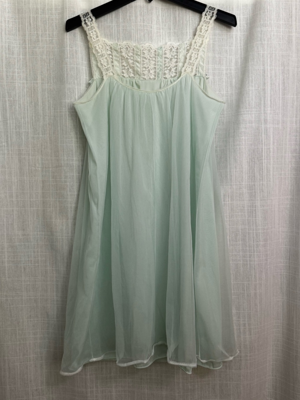SOLD Vintage 60s Mint Green-Blue Babydoll Chiffon Nightgown - Picture 3 of 8